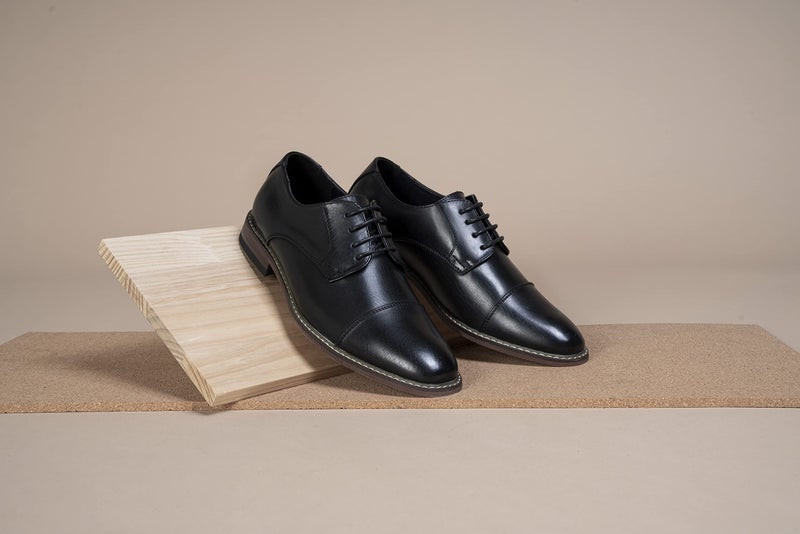 Vostey Men's Dress Shoes Classic Formal Business Cap Toe Oxfords Lace Up Derby Shoes (BMY703 Black 12) - Image 4